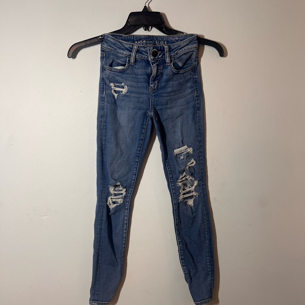 American Eagle Outfitters Ripped Blue Skinny Jeans